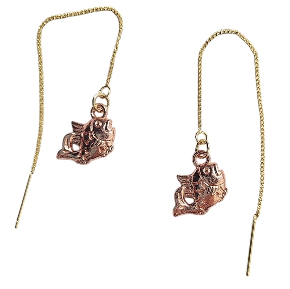 18K Gold Plated Brass Threader Earring Gold Fish Hook Charm Earrings - Picture 1 of 3